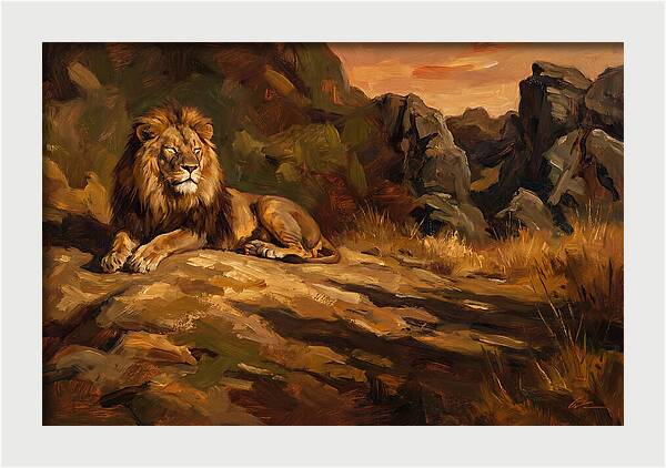 Lion Resting On Warm Rock