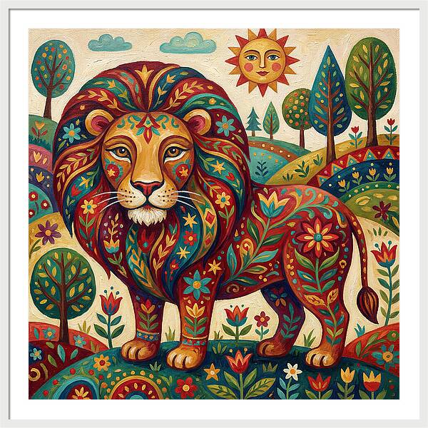 Lion With Floral Patterns