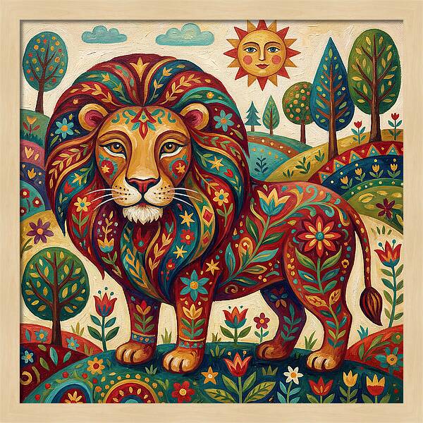 Lion With Floral Patterns