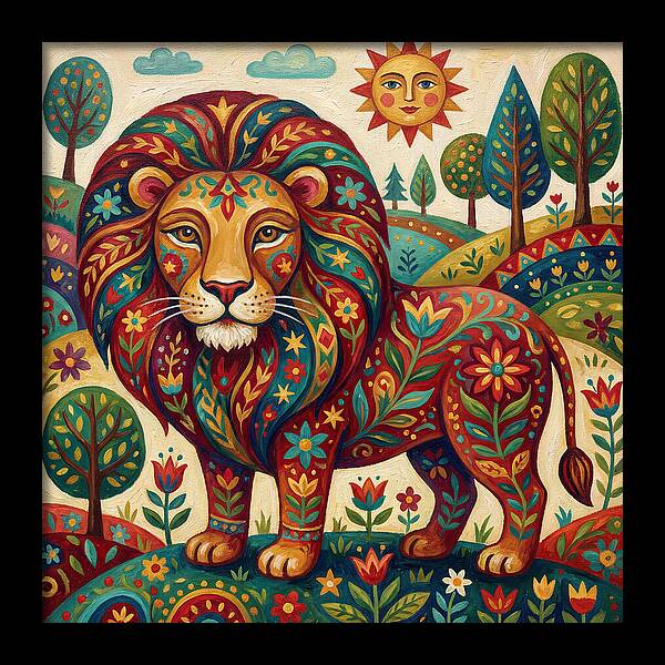 Lion With Floral Patterns