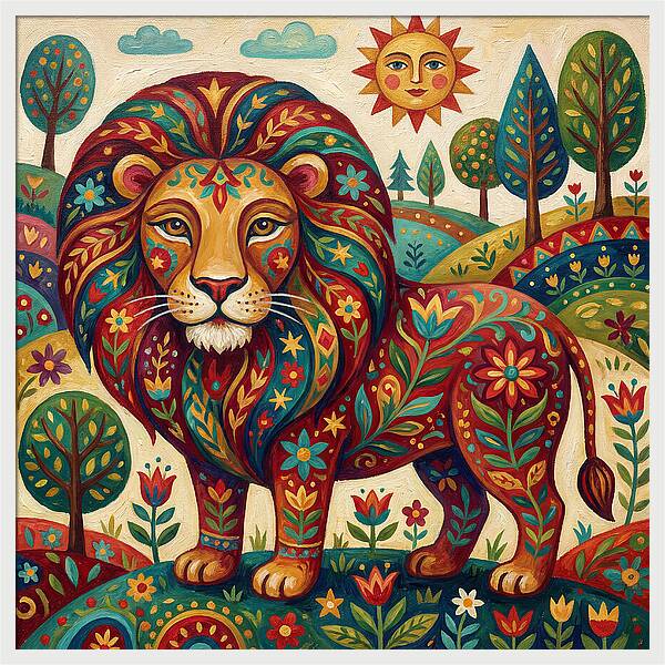 Lion With Floral Patterns