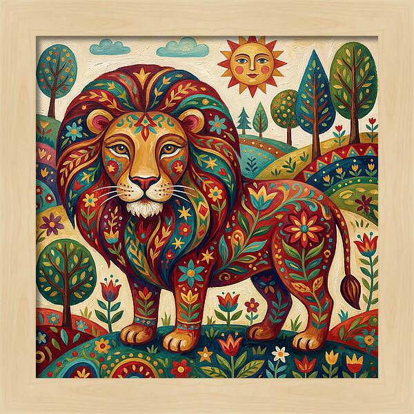 Lion With Floral Patterns