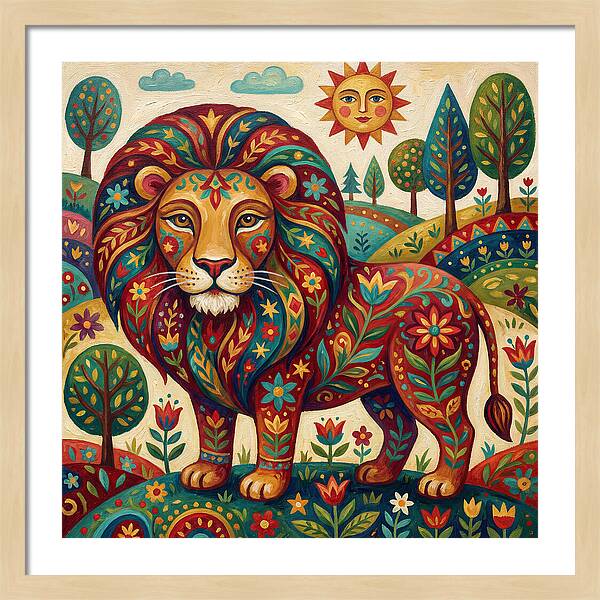 Lion With Floral Patterns