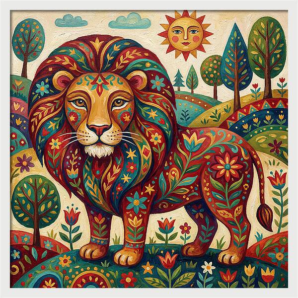 Lion With Floral Patterns
