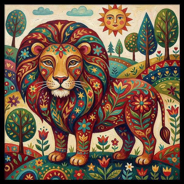 Lion With Floral Patterns