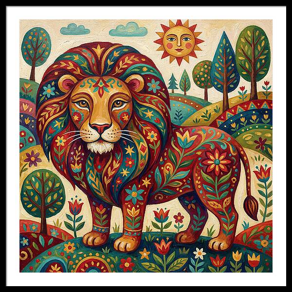 Lion With Floral Patterns