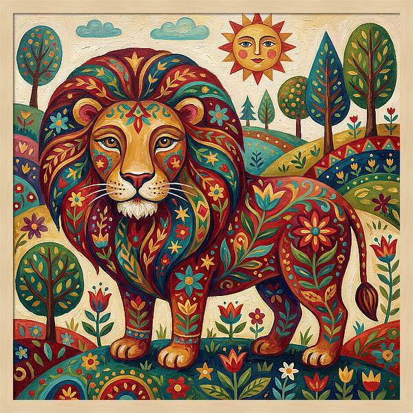 Lion With Floral Patterns