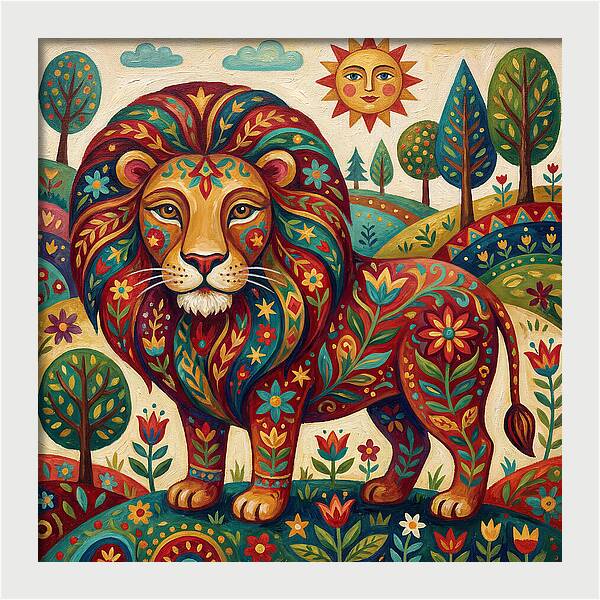 Lion With Floral Patterns