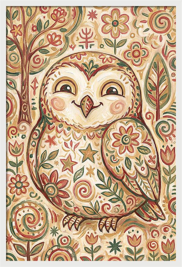 Little Owl In A Floral World