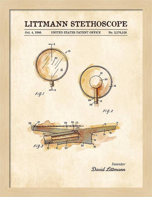 Littmann Stethoscope Watercolor Patent Us3276536a