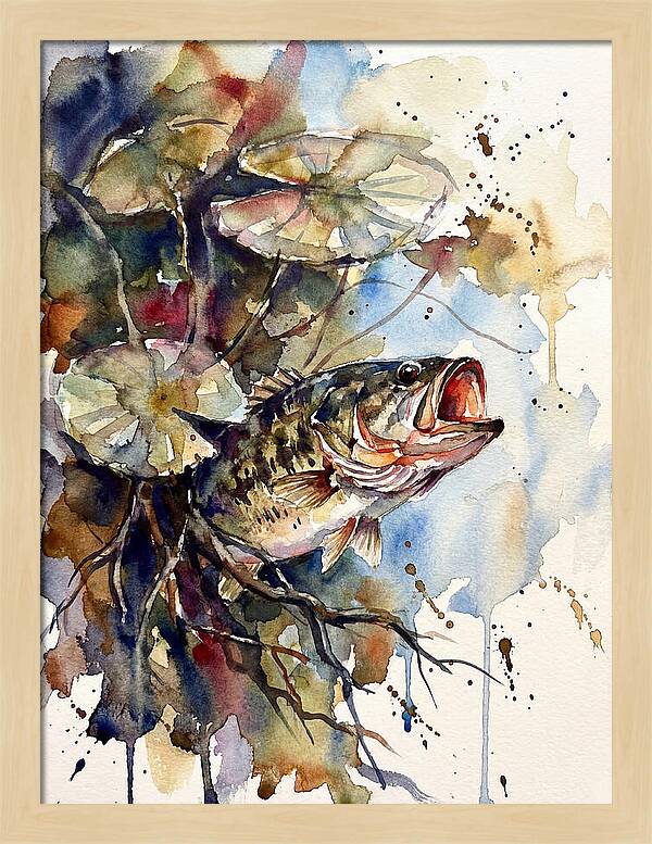 Lively Bass Among Water Lilies