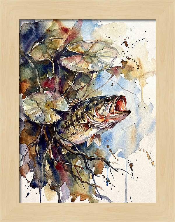 Lively Bass Among Water Lilies