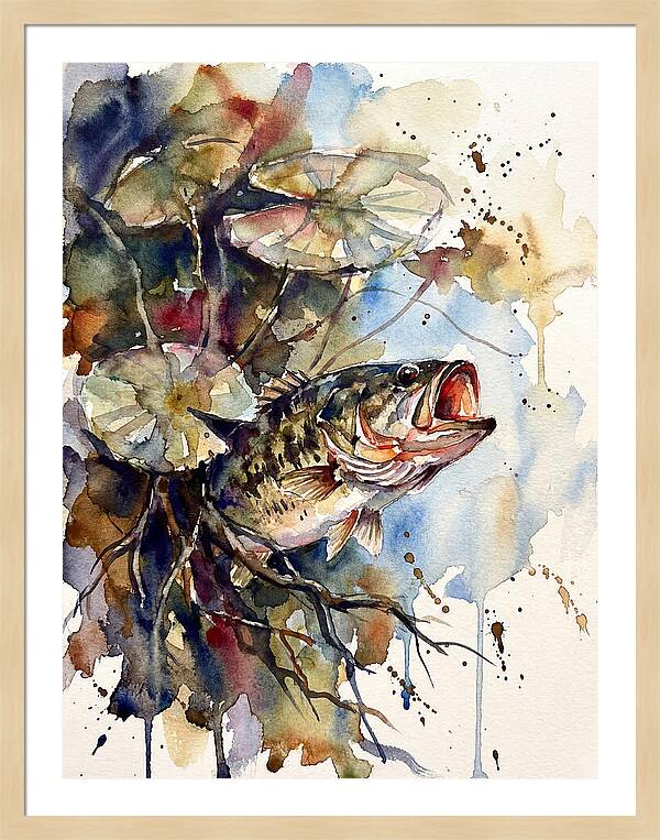 Lively Bass Among Water Lilies