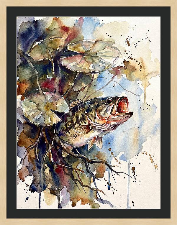 Lively Bass Among Water Lilies