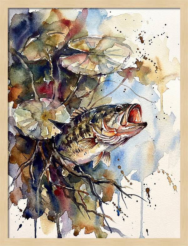 Lively Bass Among Water Lilies