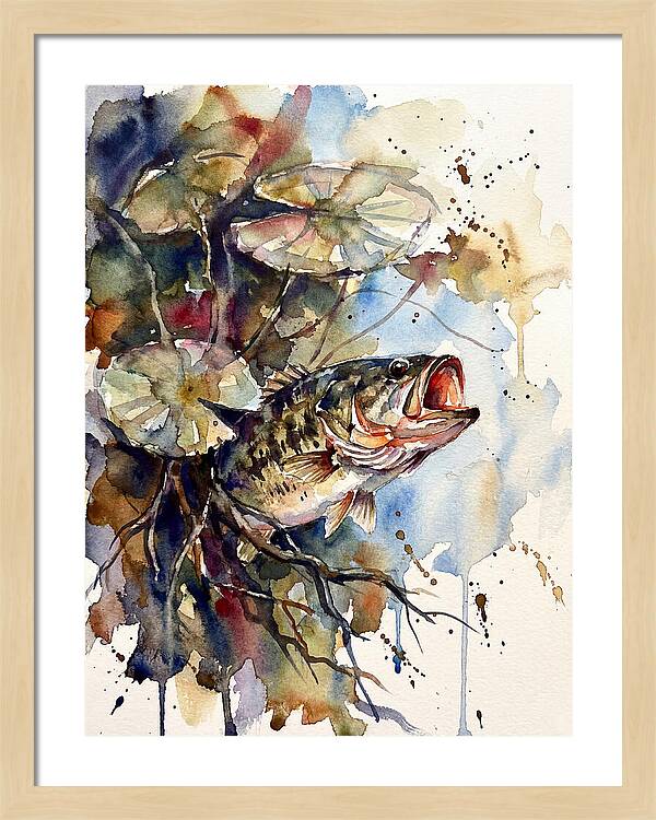 Lively Bass Among Water Lilies