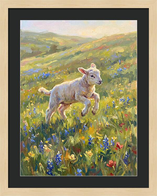 Lively Lamb In Blooming Meadow