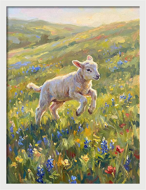 Lively Lamb In Blooming Meadow