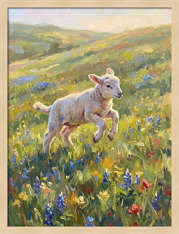 Lively Lamb In Blooming Meadow