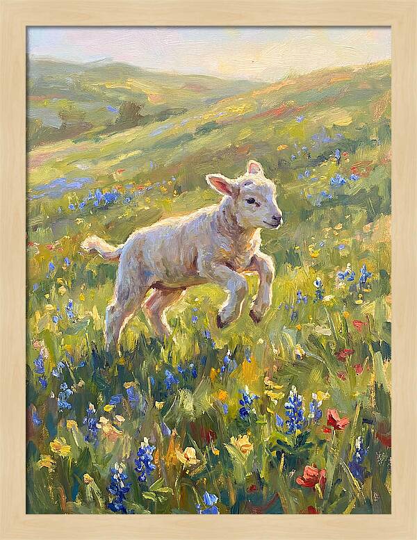 Lively Lamb In Blooming Meadow