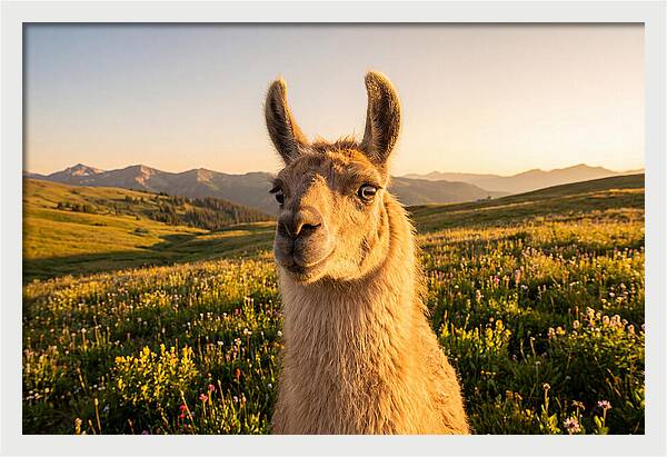 Llama Portrait In The Mountains