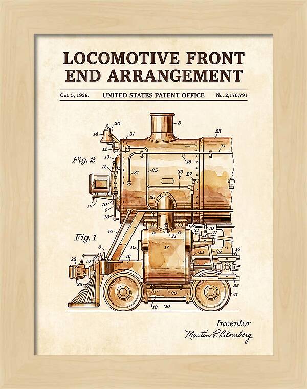 Locomotive Front End Arrangement Watercolor Patent Us2170791
