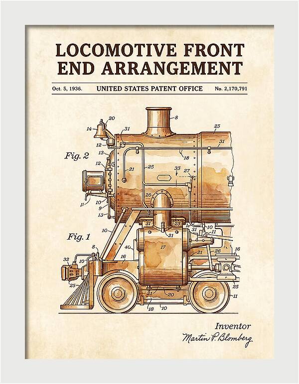 Locomotive Front End Arrangement Watercolor Patent Us2170791