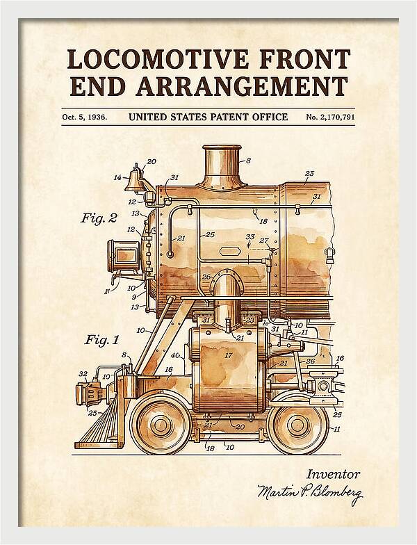 Locomotive Front End Arrangement Watercolor Patent Us2170791