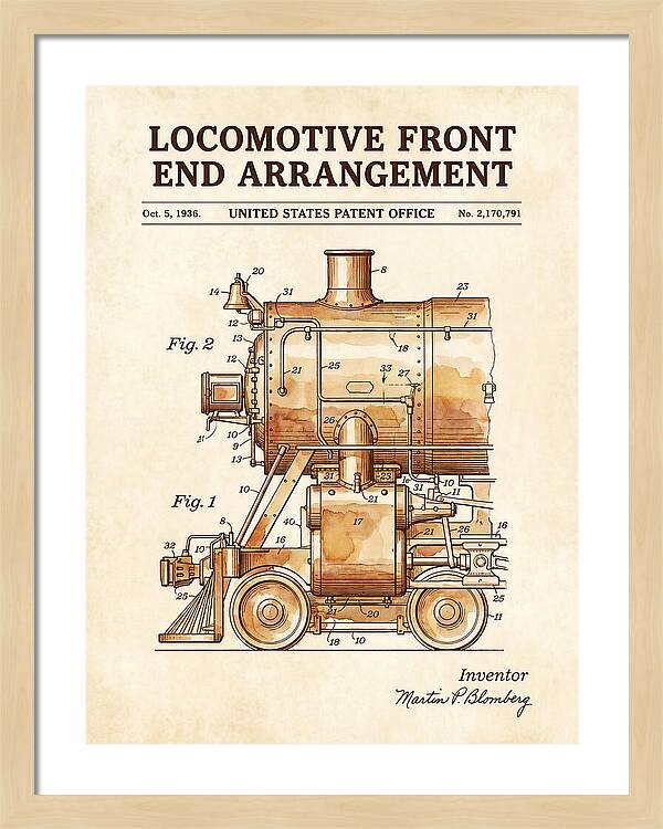 Locomotive Front End Arrangement Watercolor Patent Us2170791