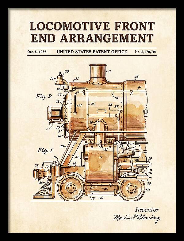 Locomotive Front End Arrangement Watercolor Patent Us2170791