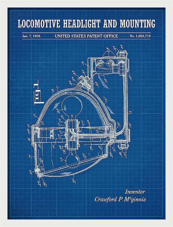 Locomotive Headlight And Mounting Blueprint Patent Us1650719