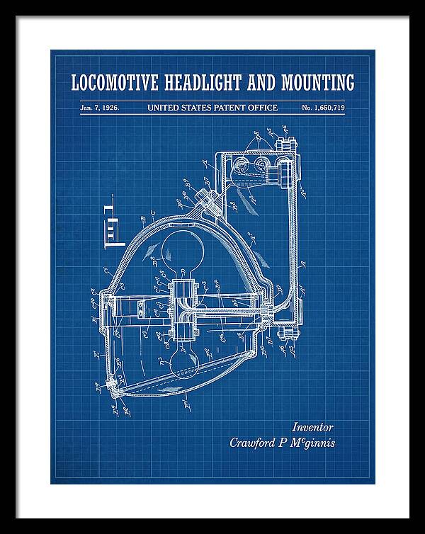 Locomotive Headlight And Mounting Blueprint Patent Us1650719