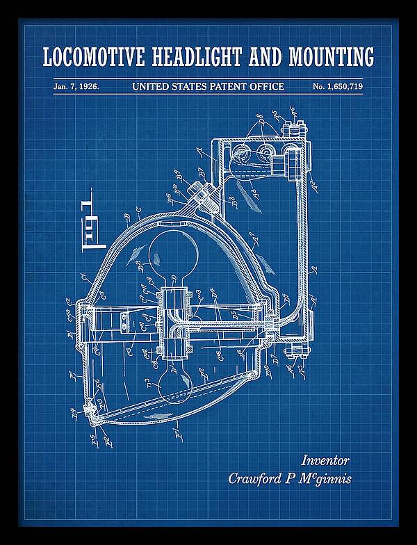 Locomotive Headlight And Mounting Blueprint Patent Us1650719