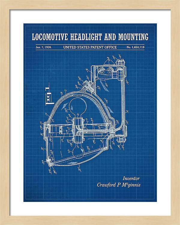 Locomotive Headlight And Mounting Blueprint Patent Us1650719