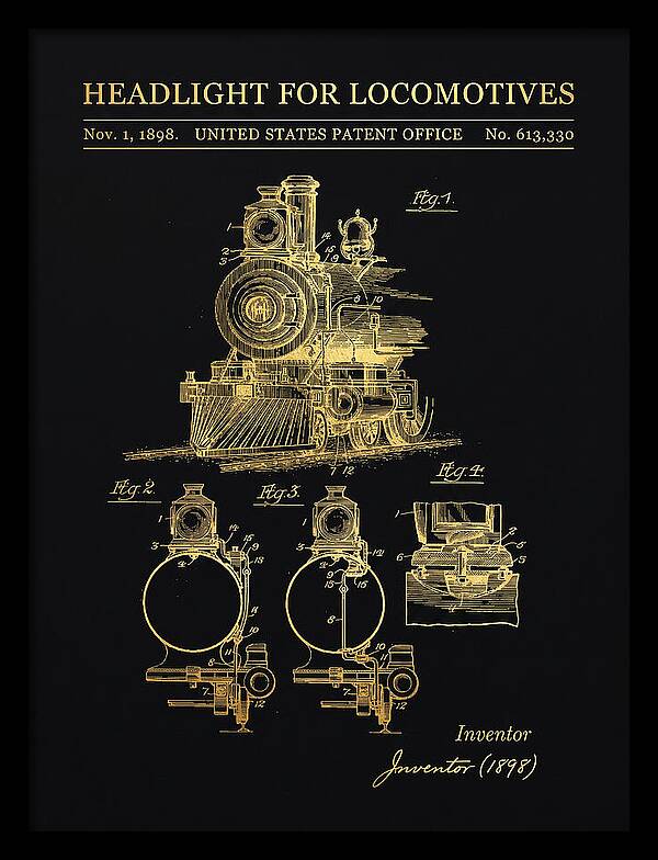 Locomotive Headlight Gold Patent Us613330