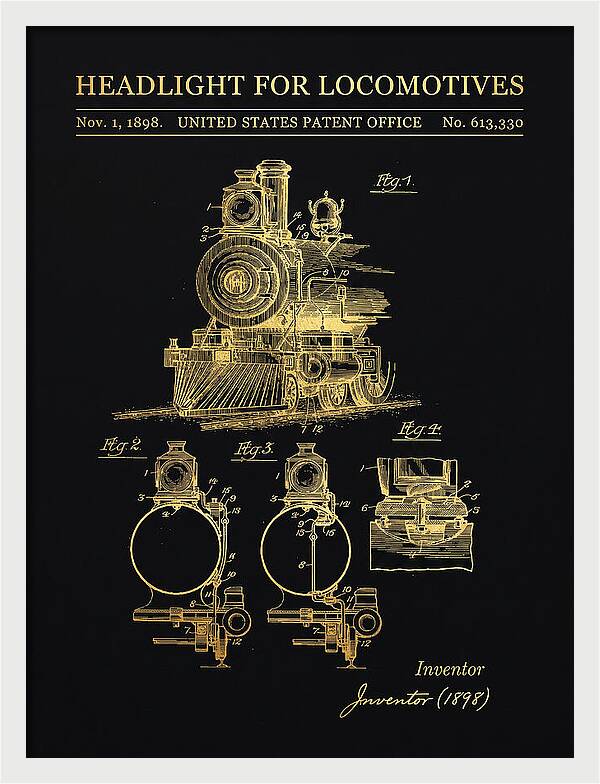 Locomotive Headlight Gold Patent Us613330