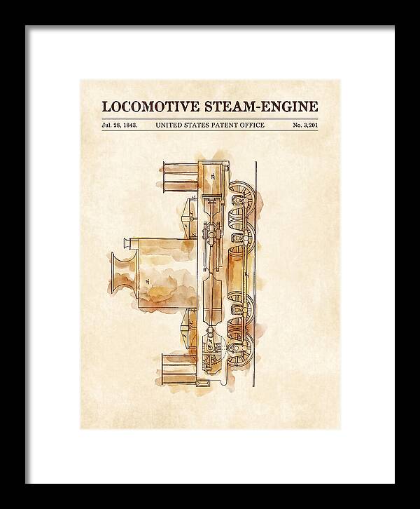 Locomotive Steam Engine Watercolor Patent Us3201