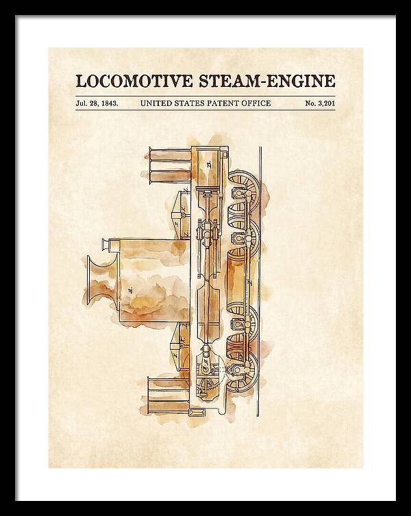 Locomotive Steam Engine Watercolor Patent Us3201