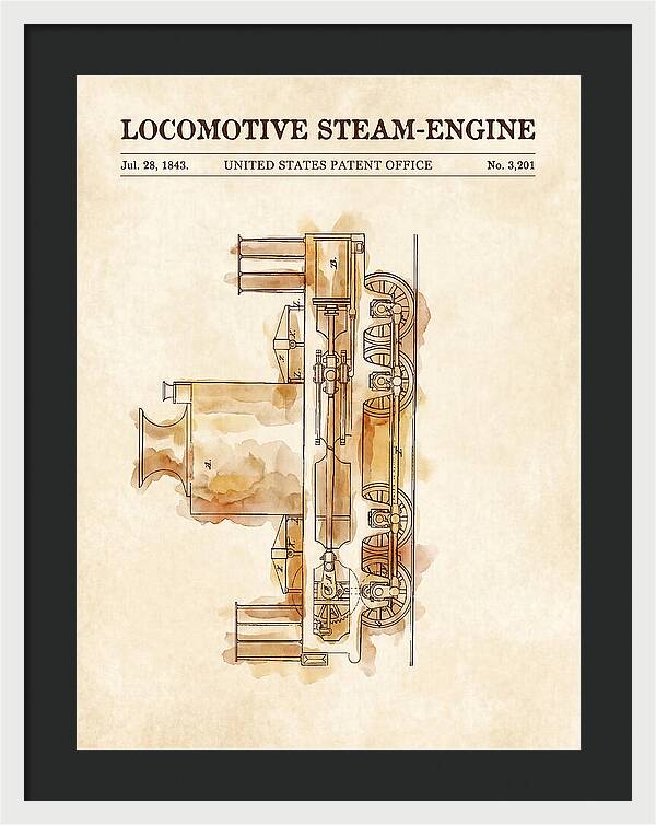Locomotive Steam Engine Watercolor Patent Us3201