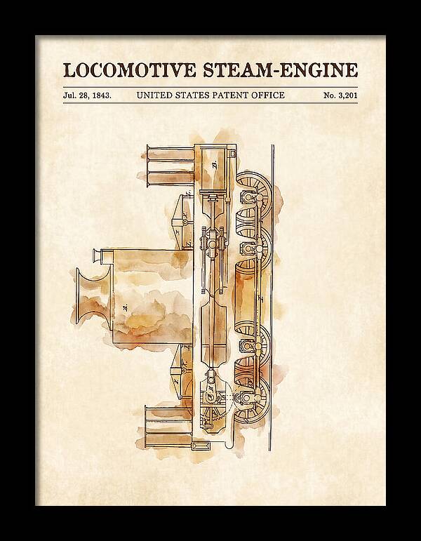 Locomotive Steam Engine Watercolor Patent Us3201