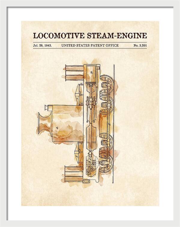 Locomotive Steam Engine Watercolor Patent Us3201