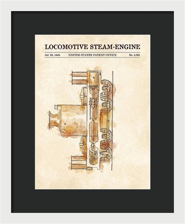 Locomotive Steam Engine Watercolor Patent Us3201