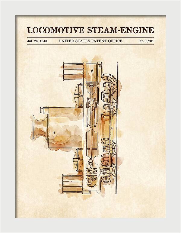 Locomotive Steam Engine Watercolor Patent Us3201