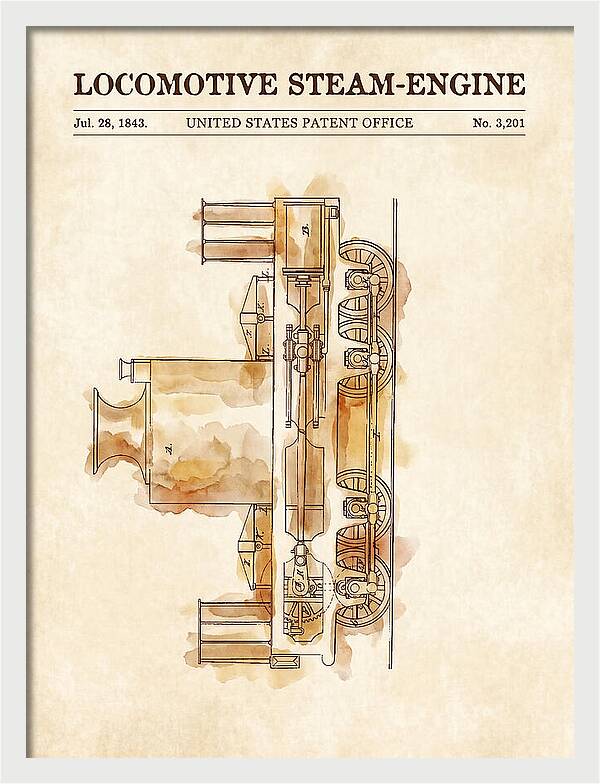 Locomotive Steam Engine Watercolor Patent Us3201