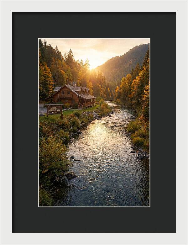 Lodge By The River At Sunset