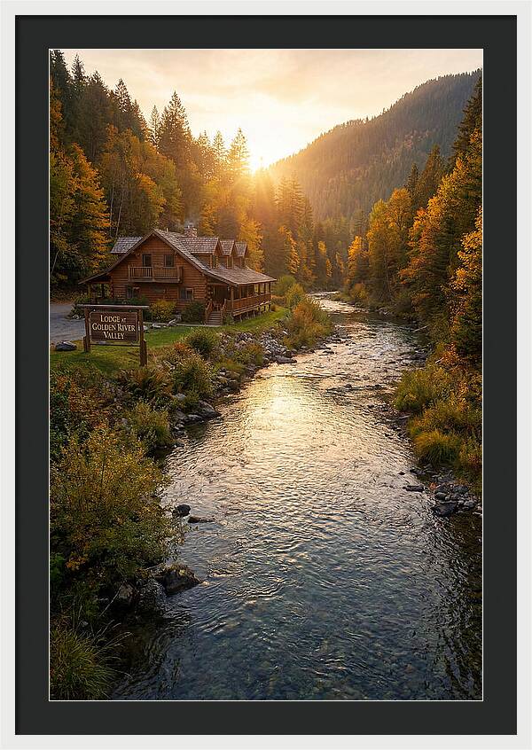 Lodge By The River At Sunset