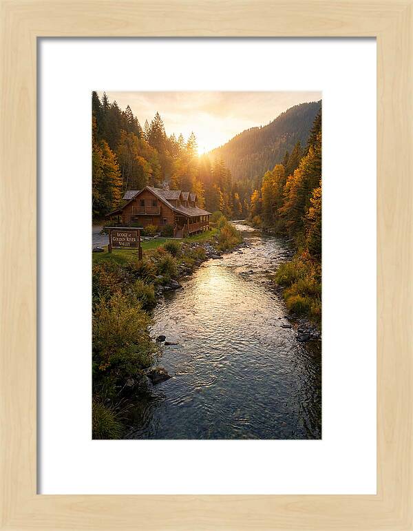 Lodge By The River At Sunset