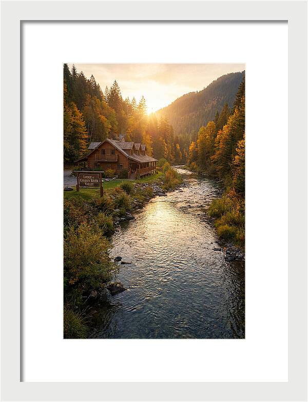 Lodge By The River At Sunset