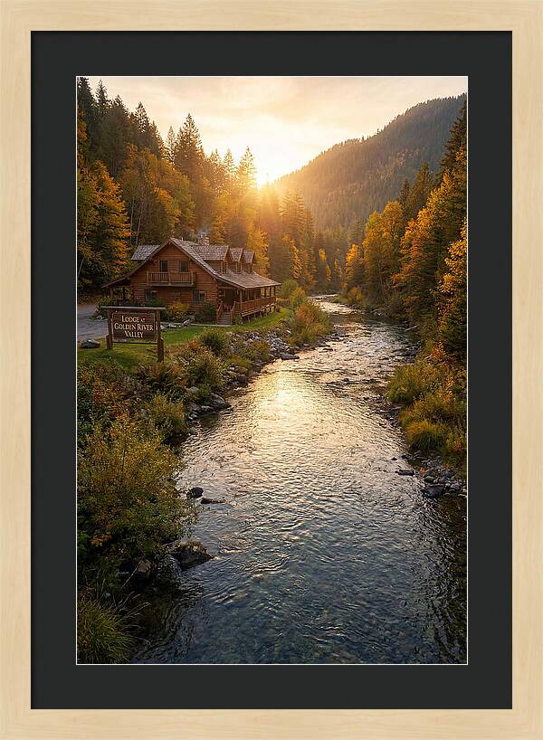 Lodge By The River At Sunset