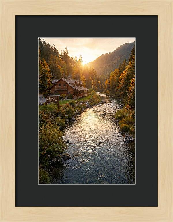 Lodge By The River At Sunset
